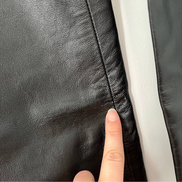 BCBGMaxAzria Black 100% Leather Pants women’s size 12 straight leg moto unused - Picture 5 of 11